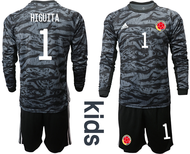 Youth 2020-21 Colombia black goalkeeper 1# HIGUITA long sleeve soccer jerseys