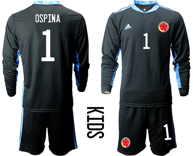 Youth 2020-21 Colombia black goalkeeper 1# OSPINA long sleeve soccer jerseys.