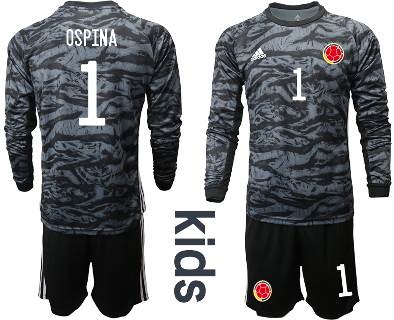 Youth 2020-21 Colombia black goalkeeper 1# OSPINA long sleeve soccer jerseys