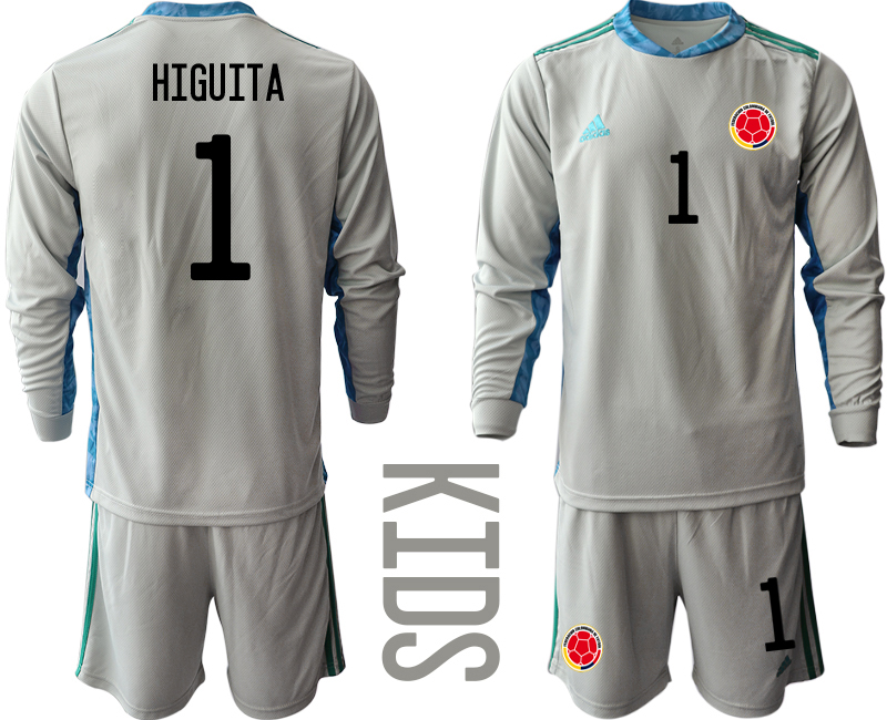 Youth 2020-21 Colombia gray goalkeeper 1# HIGUITA long sleeve soccer jerseys