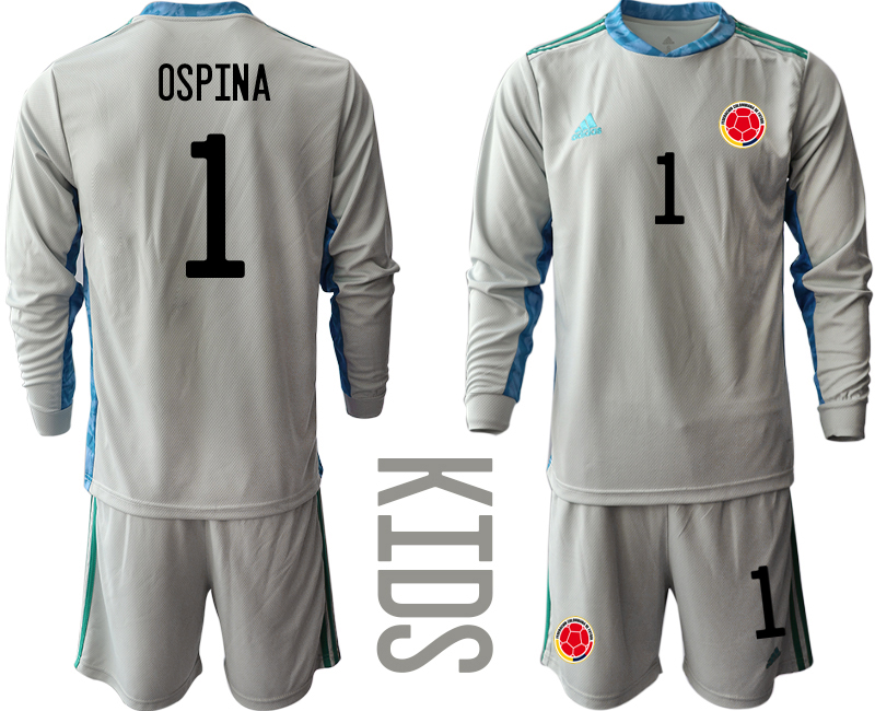 Youth 2020-21 Colombia gray goalkeeper 1# OSPINA long sleeve soccer jerseys