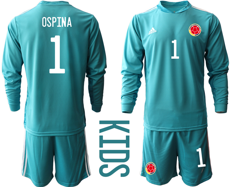 Youth 2020-21 Colombia lake blue goalkeeper 1# OSPINA long sleeve soccer jerseys