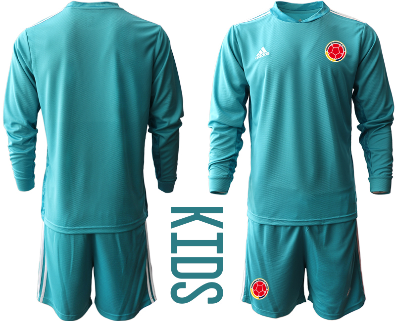 Youth 2020-21 Colombia lake blue goalkeeper long sleeve soccer jerseys