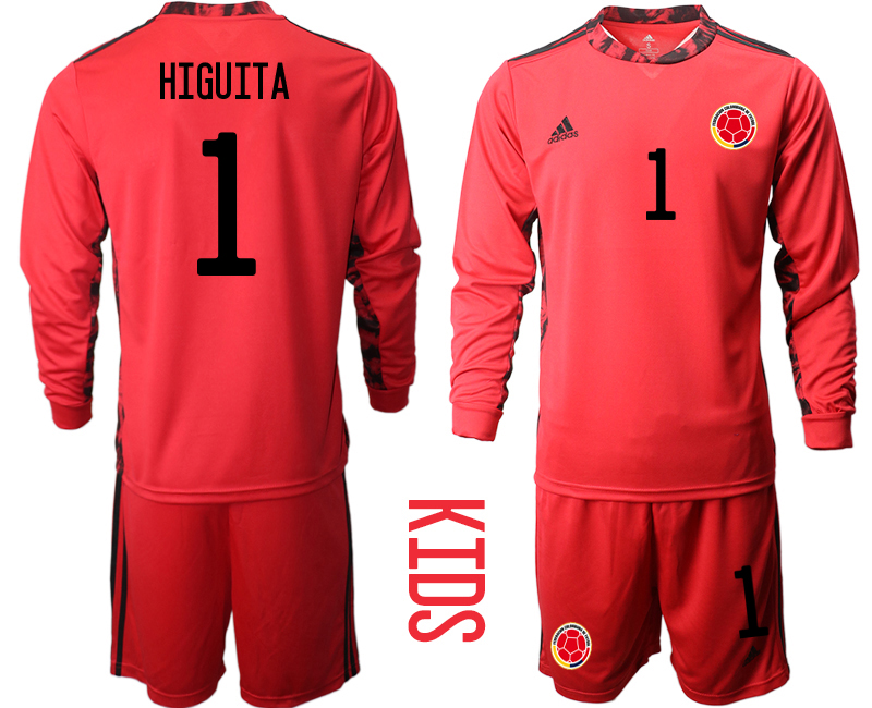 Youth 2020-21 Colombia red goalkeeper 1# HIGUITA long sleeve soccer jerseys