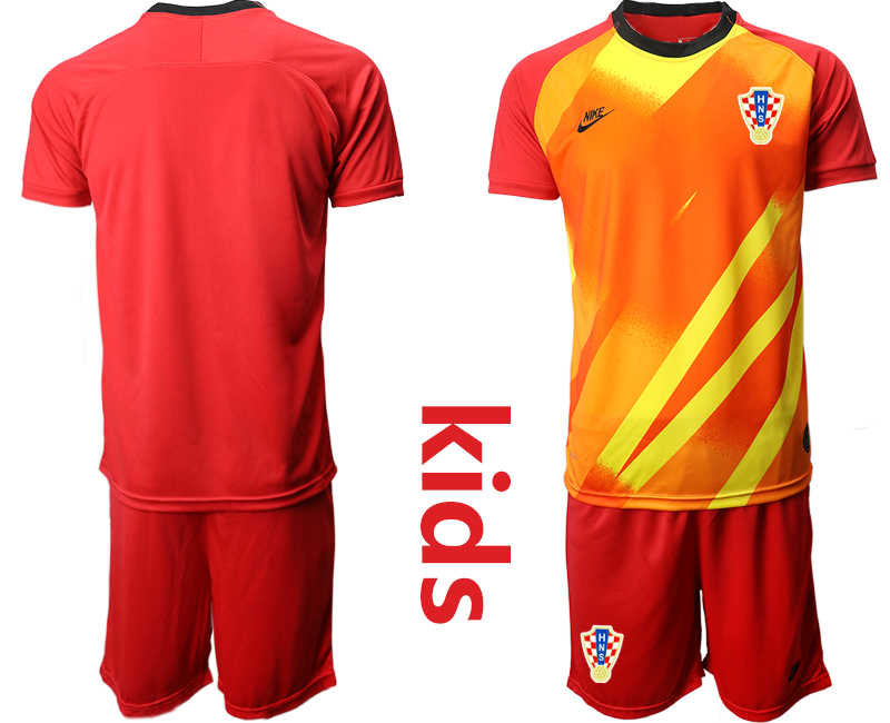 Youth 2020-21 Croatia red goalkeeper soccer jerseys.