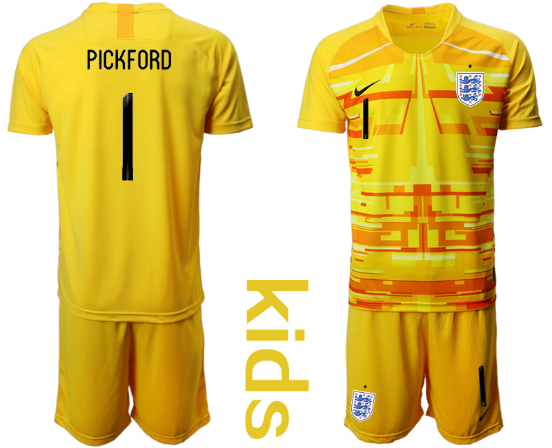 Youth 2020-21 England yellow goalkeeper 1# PICKFORD soccer jerseys