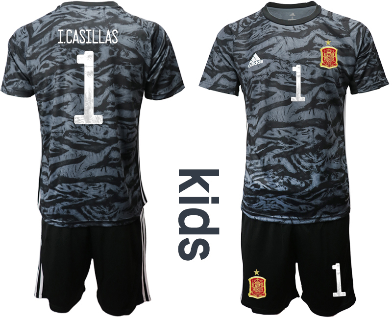 Youth 2020-21 Espana black goalkeeper 1# I.CASILLAS soccer jerseys