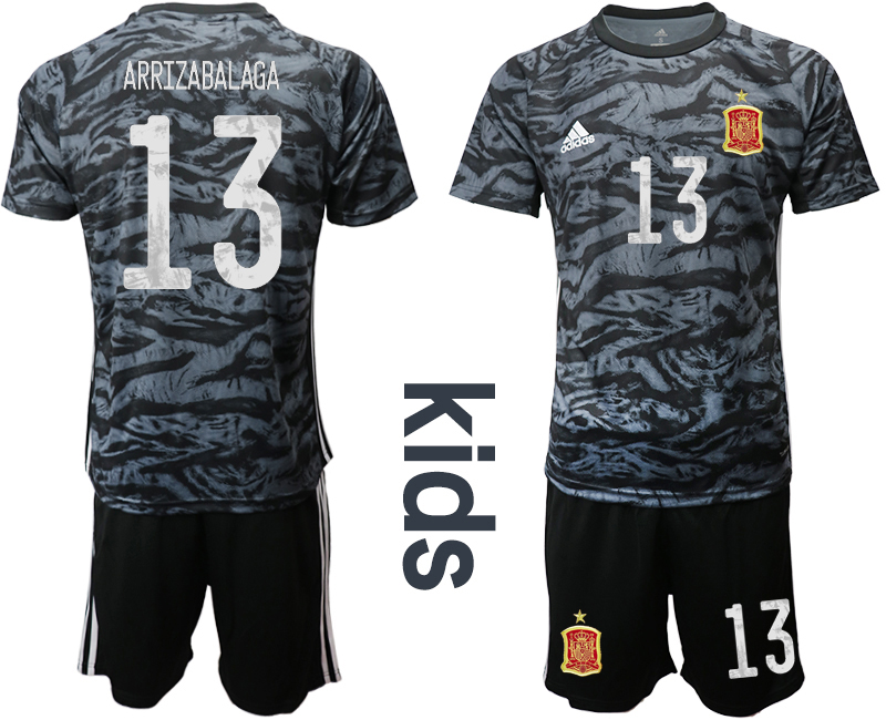 Youth 2020-21 Espana black goalkeeper 13# ARRIZABALAGA soccer jerseys