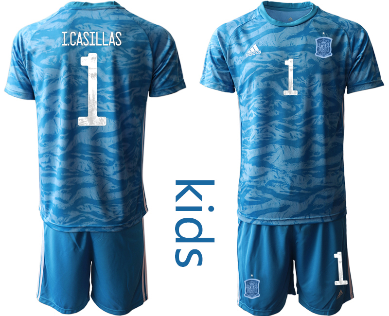 Youth 2020-21 Espana blue goalkeeper 1# I.CASILLAS soccer jerseys