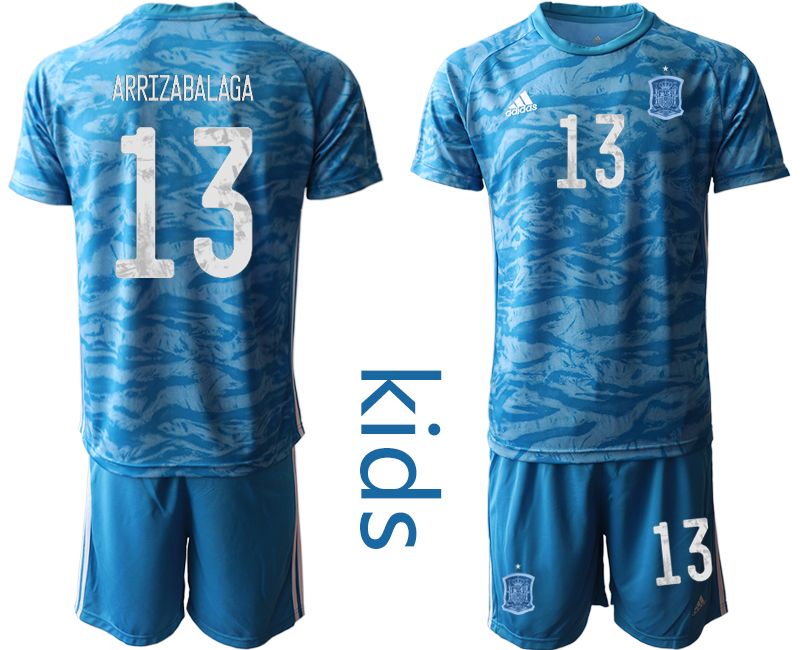 Youth 2020-21 Espana blue goalkeeper 13# ARRIZABALAGA soccer jerseys