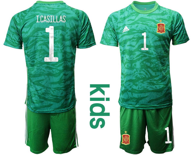 Youth 2020-21 Espana green goalkeeper 1# I.CASILLAS soccer jerseys