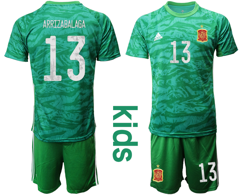 Youth 2020-21 Espana green goalkeeper 13# ARRIZABALAGA soccer jerseys