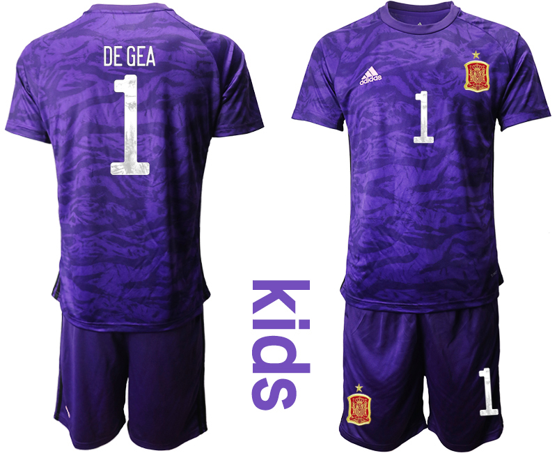 Youth 2020-21 Espana purple goalkeeper 1# DE GEA soccer jerseys