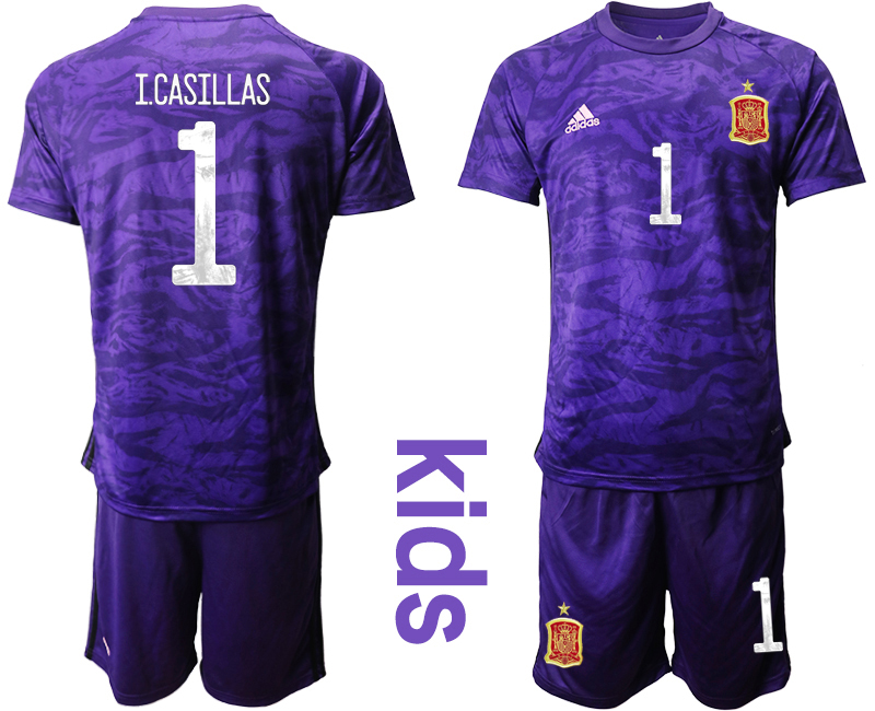 Youth 2020-21 Espana purple goalkeeper 1# I.CASILLAS soccer jerseys