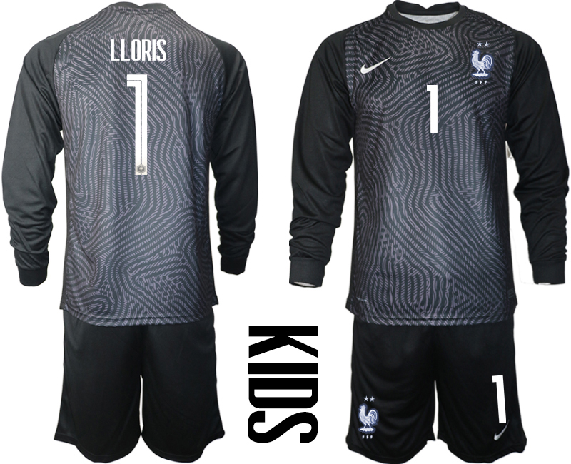 Youth 2020-21 France black goalkeeper 1# LLORIS long sleeve soccer jerseys