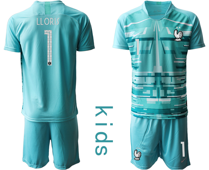 Youth 2020-21 France lake blue goalkeeper 1# LLORIS soccer jerseys