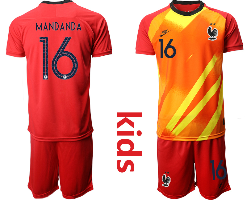 Youth 2020-21 France red goalkeeper 16# MANDANDA soccer jerseys.