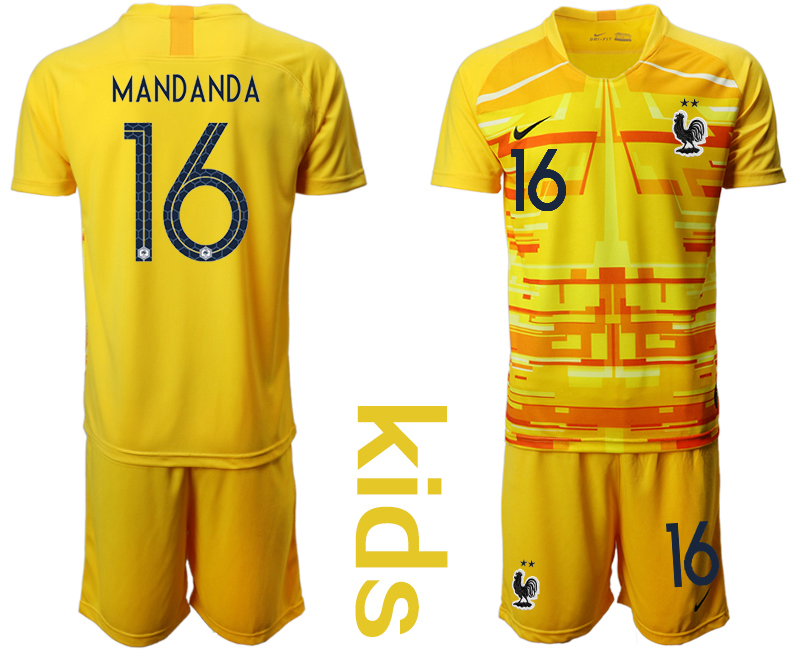 Youth 2020-21 France yellow goalkeeper 16# MANDANDA soccer jerseys.