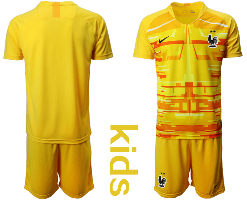 Youth 2020-21 France yellow goalkeeper soccer jerseys.
