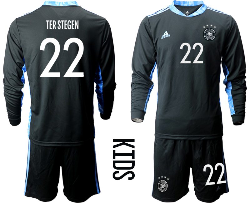 Youth 2020-21 Germany black goalkeeper 22# TER STEGEN long sleeve soccer jerseys