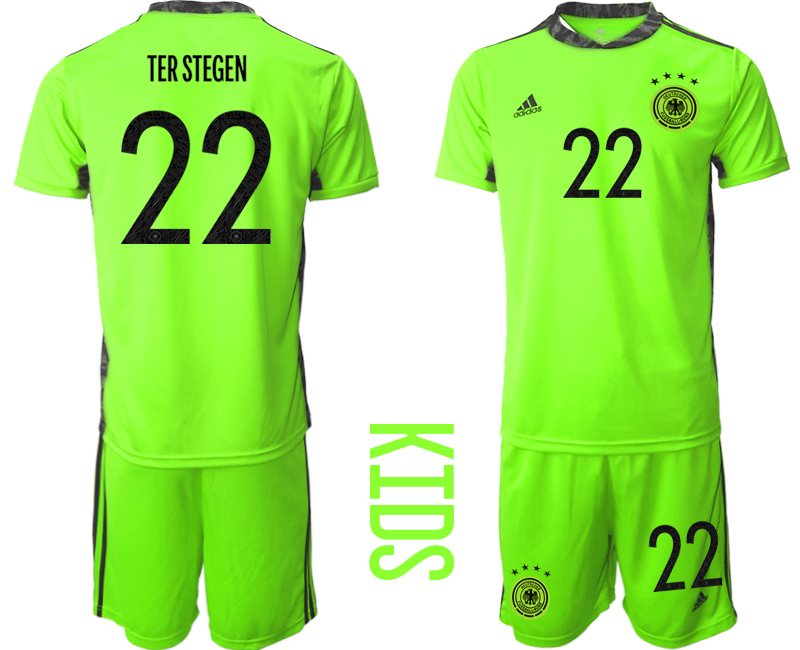 Youth 2020-21 Germany fluorescent green goalkeeper 22# TER STEGEN soccer jerseys