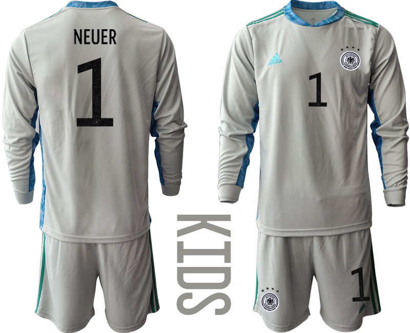 Youth 2020-21 Germany gray goalkeeper 1# NEUER long sleeve soccer jerseys