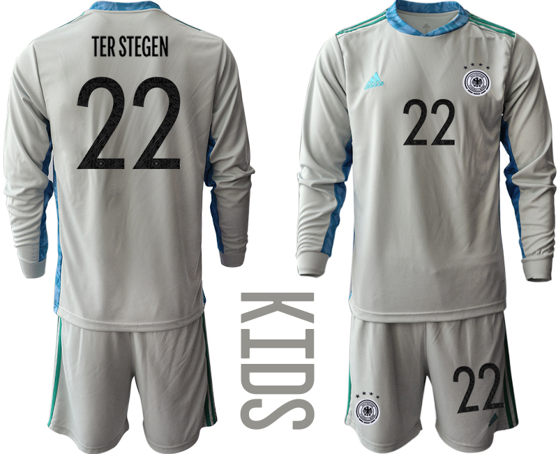 Youth 2020-21 Germany gray goalkeeper 22# TER STEGEN long sleeve soccer jerseys