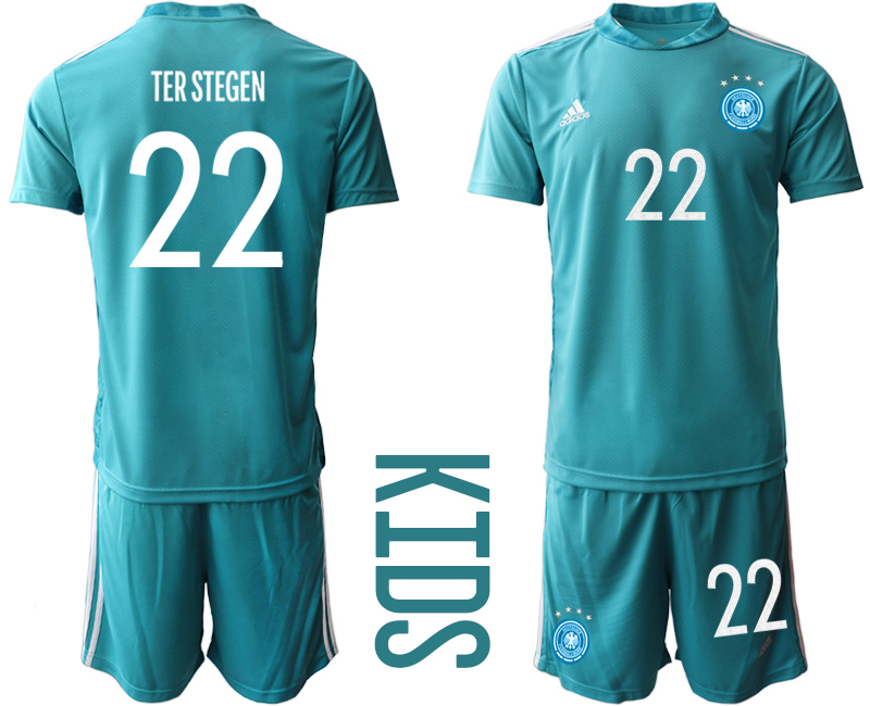 Youth 2020-21 Germany lake blue goalkeeper 22# TER STEGEN soccer jerseys