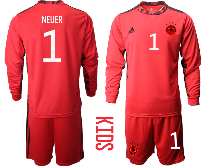 Youth 2020-21 Germany red goalkeeper 1# NEUER long sleeve soccer jerseys