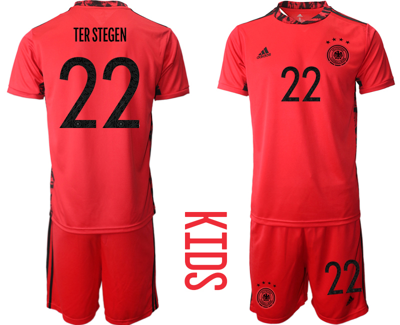 Youth 2020-21 Germany red goalkeeper 22# TER STEGEN soccer jerseys.