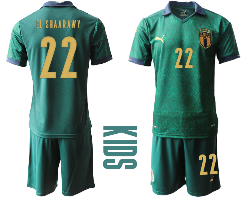 Youth 2020-21 Italy away 22# EL SHAARAWY Dark green soccer jerseys