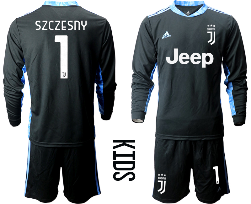 Youth 2020-21 Juventus black goalkeeper 1# SZCZESNY long sleeve soccer jerseys