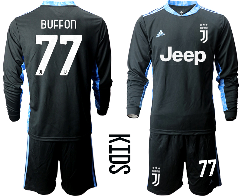 Youth 2020-21 Juventus black goalkeeper 77# BUFFON long sleeve soccer jerseys
