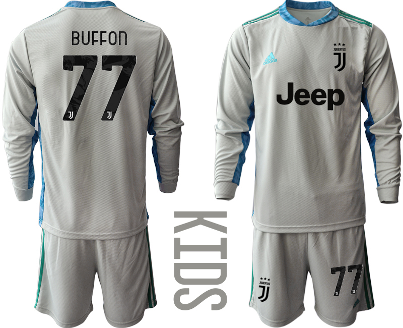 Youth 2020-21 Juventus gray goalkeeper 77# BUFFON long sleeve soccer jerseys