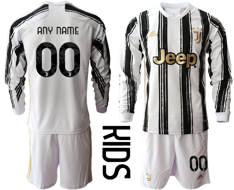 Youth 2020-21 Juventus home any name custom long sleeve soccer jerseys