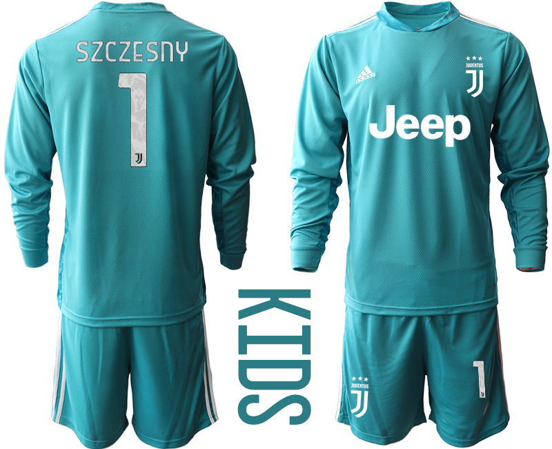 Youth 2020-21 Juventus lake blue goalkeeper 1# SZCZESNY long sleeve soccer jerseys