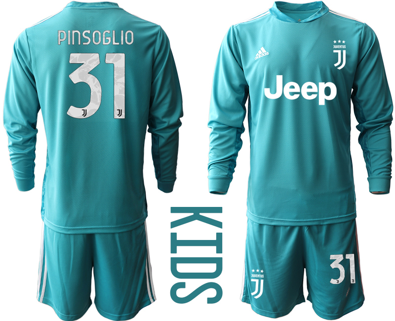 Youth 2020-21 Juventus lake blue goalkeeper 31# PINSOGLIO long sleeve soccer jerseys