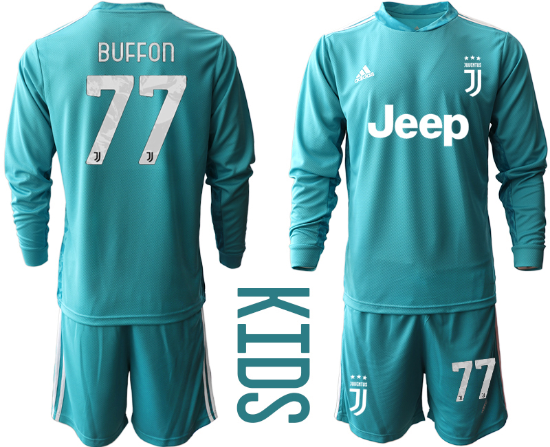 Youth 2020-21 Juventus lake blue goalkeeper 77# BUFFON long sleeve soccer jerseys