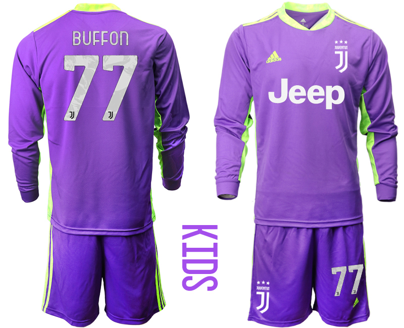 Youth 2020-21 Juventus purple goalkeeper 77# BUFFON long sleeve soccer jerseys