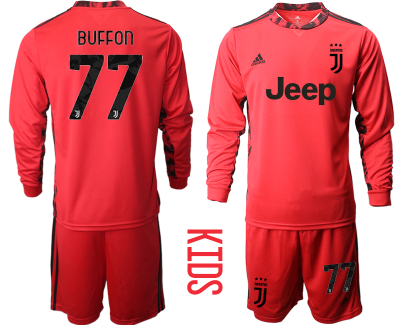 Youth 2020-21 Juventus red goalkeeper 77# BUFFON long sleeve soccer jerseys