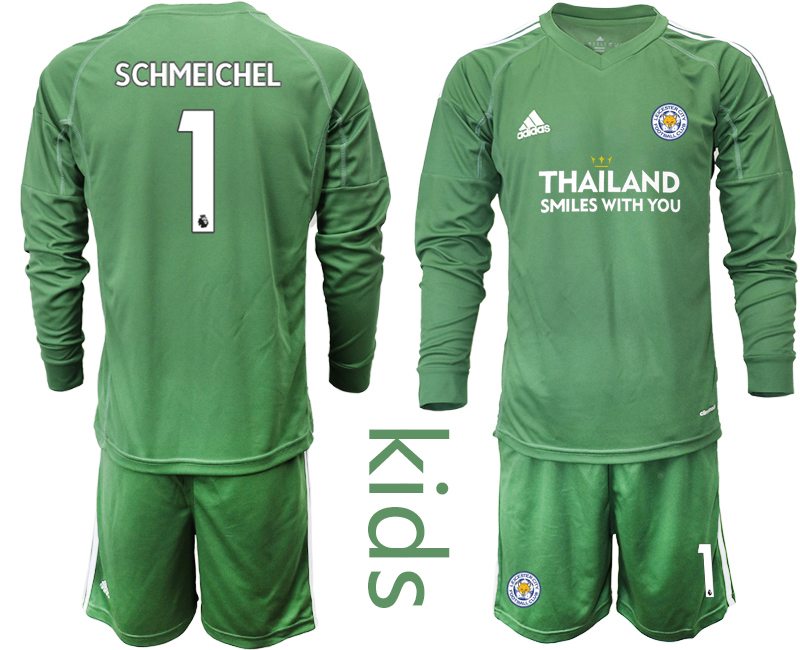 Youth 2020-21 Leicester City army green goalkeeper 1# SCHMEICHEL long sleeve soccer jerseys