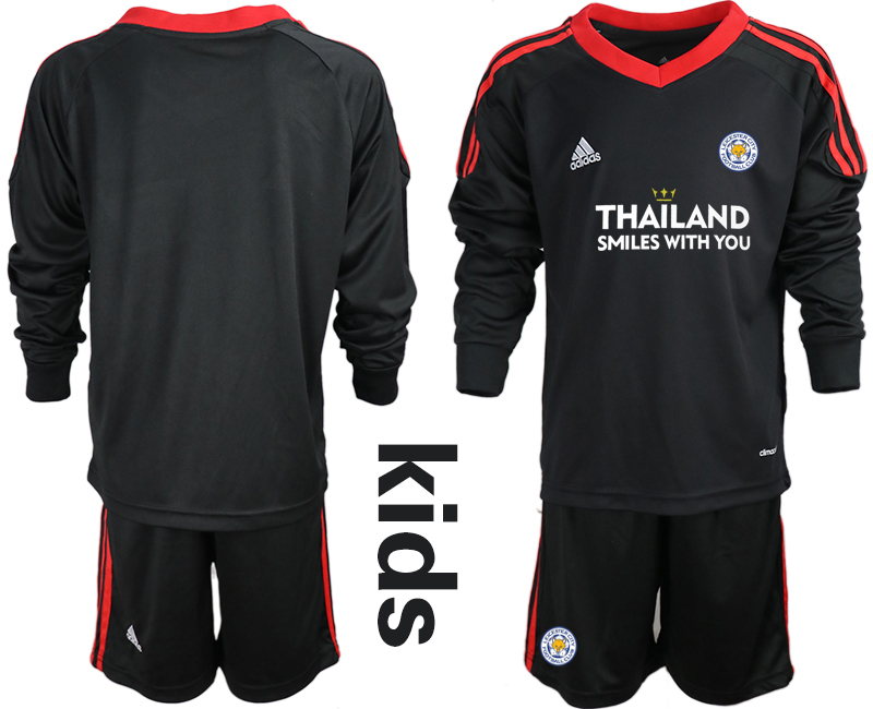 Youth 2020-21 Leicester City black goalkeeper long sleeve soccer jerseys.