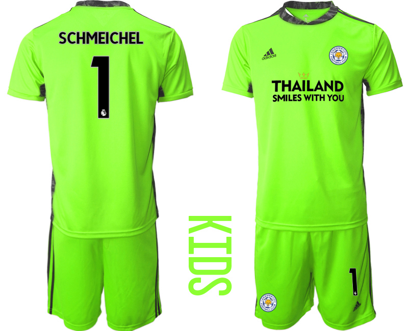 Youth 2020-21 Leicester City fluorescent green goalkeeper 1# SCHMEICHEL soccer jerseys