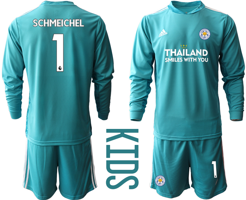 Youth 2020-21 Leicester City lake blue goalkeeper 1# SCHMEICHEL long sleeve soccer jerseys