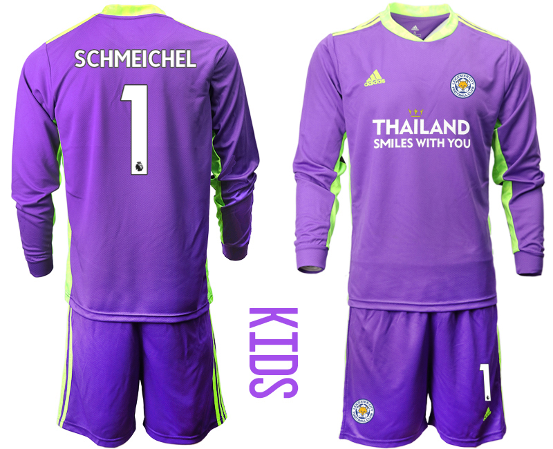 Youth 2020-21 Leicester City purple goalkeeper 1# SCHMEICHEL long sleeve soccer jerseys