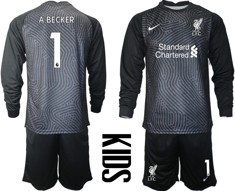 Youth 2020-21 Liverpool black goalkeeper 1# A.BECKER long sleeve soccer jerseys