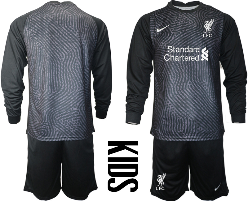 Youth 2020-21 Liverpool black goalkeeper long sleeve soccer jerseys