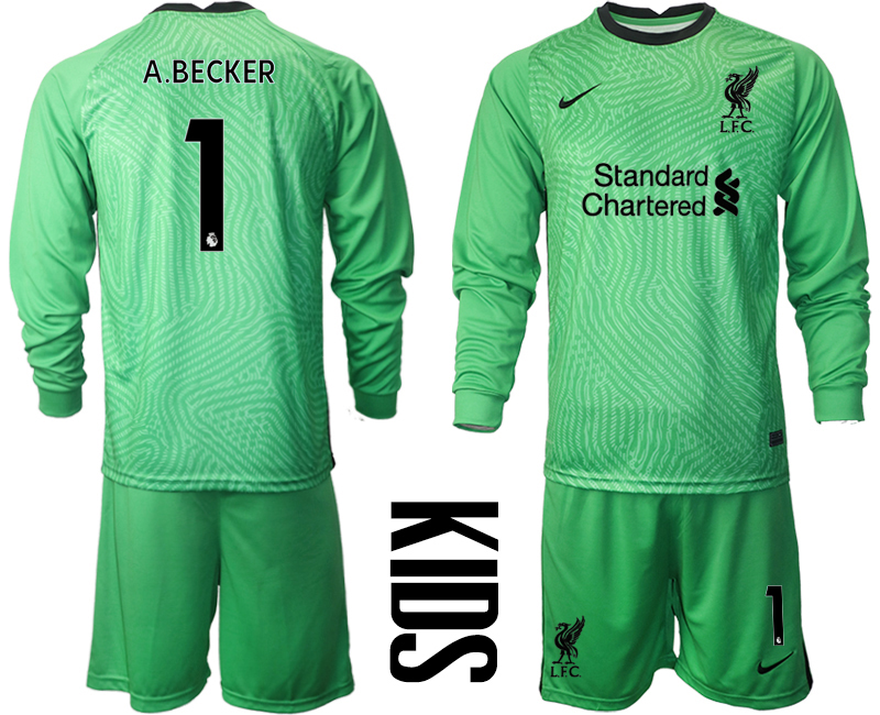 Youth 2020-21 Liverpool green goalkeeper 1# A.BECKER long sleeve soccer jerseys