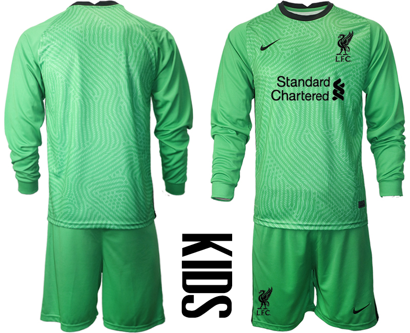 Youth 2020-21 Liverpool green goalkeeper long sleeve soccer jerseys