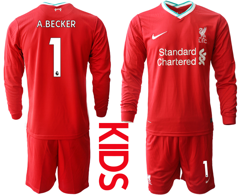Youth 2020-21 Liverpool home 1# A.BECKER long sleeve soccer jerseys